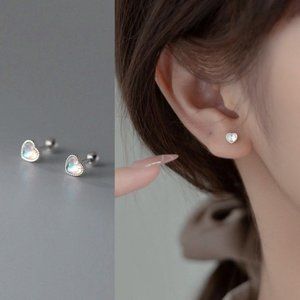 Screw back Heart Solitaire Moonstone Heart Studs Earrings-Solid Silver ESB008
